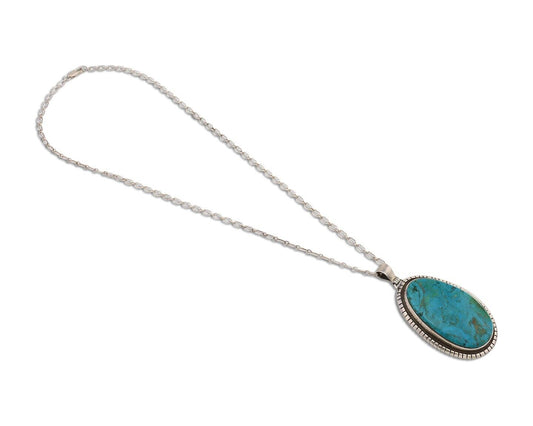 Navajo Necklace 925 Silver Natural Whole Slab Turquoise Signed Pictograph C.80's