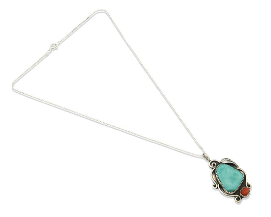 Navajo Necklace .925 Silver Morenci Turquoise Artist Native C.80's
