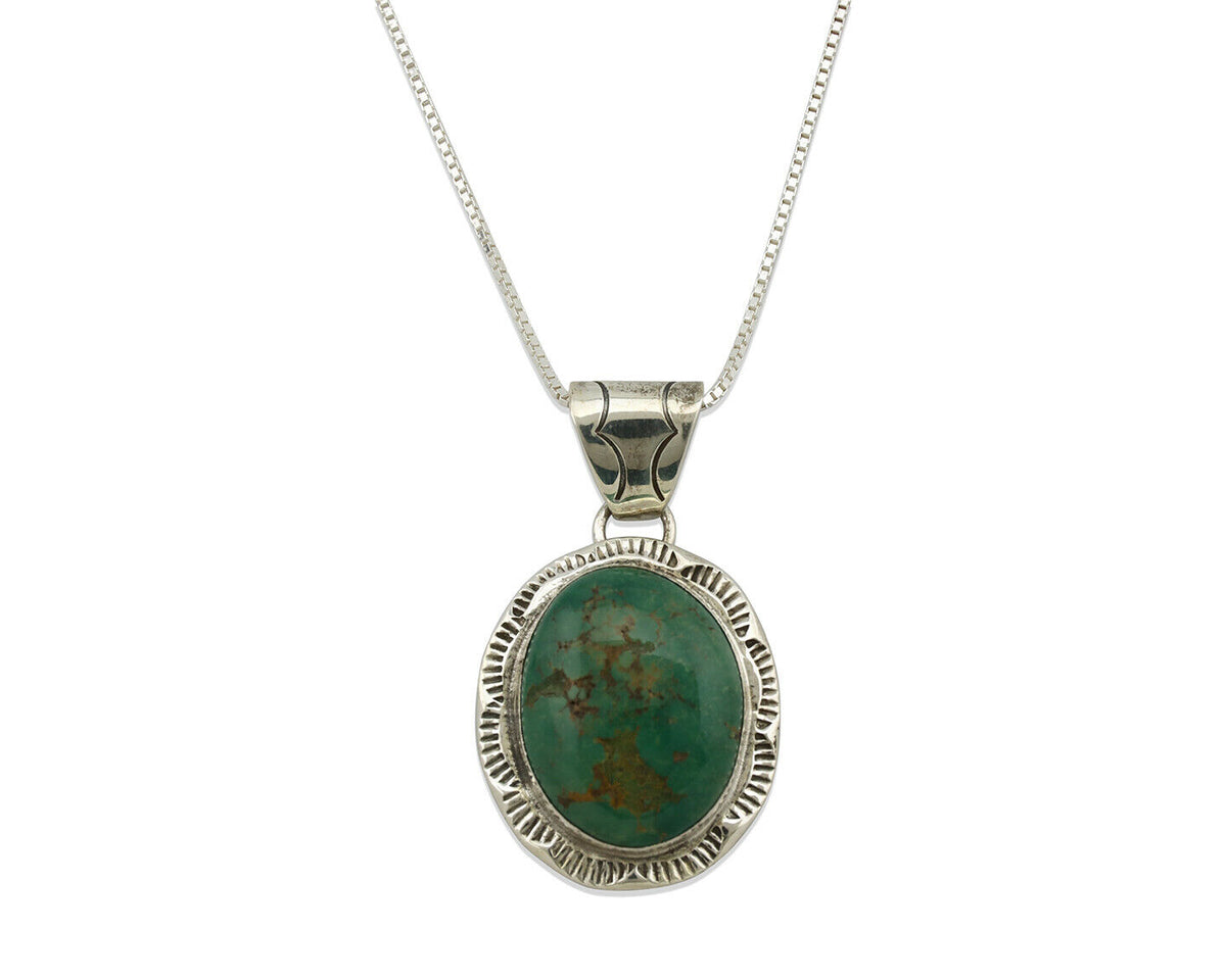 Navajo Kingman Turquoise Pendant .925 Silver Artist Signed JP C.80's