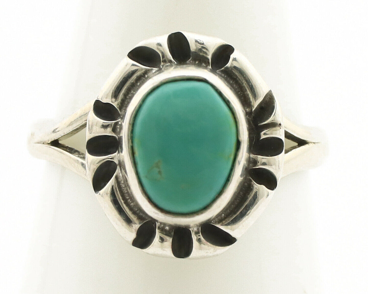 Navajo Ring .925 Silver Kingman Turquoise Artist Signed Gecko C.90's