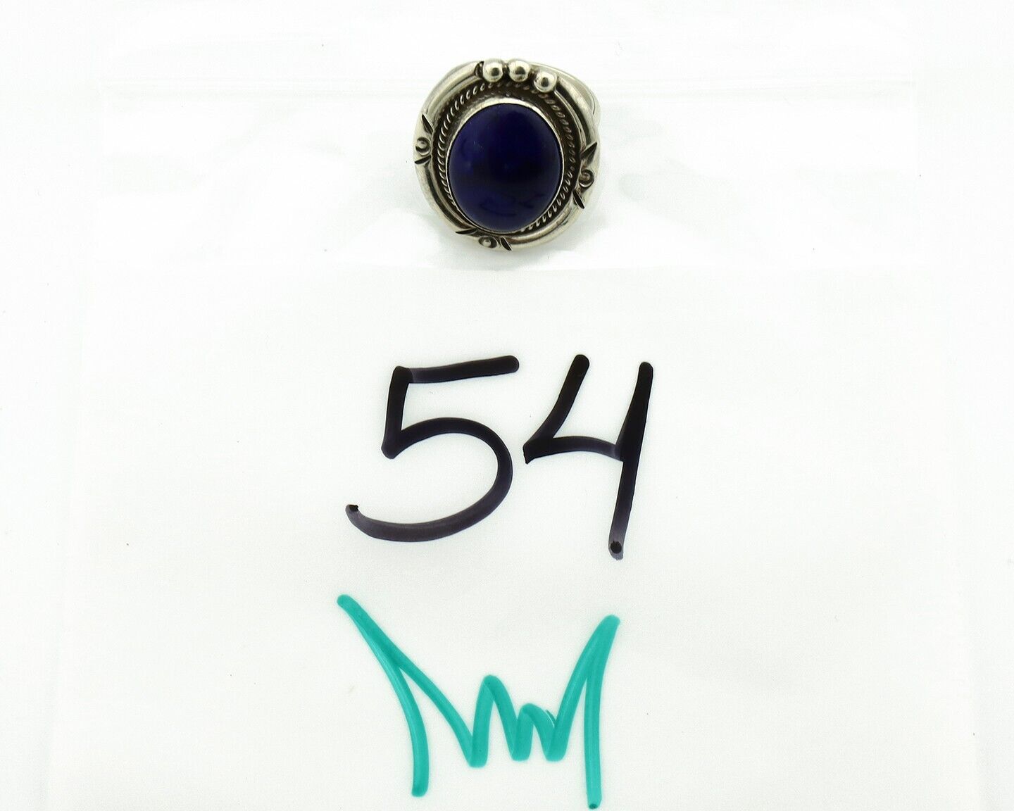 Navajo Hand Stamped Ring 925 Silver Natural Lapis Native American Artist C.80's