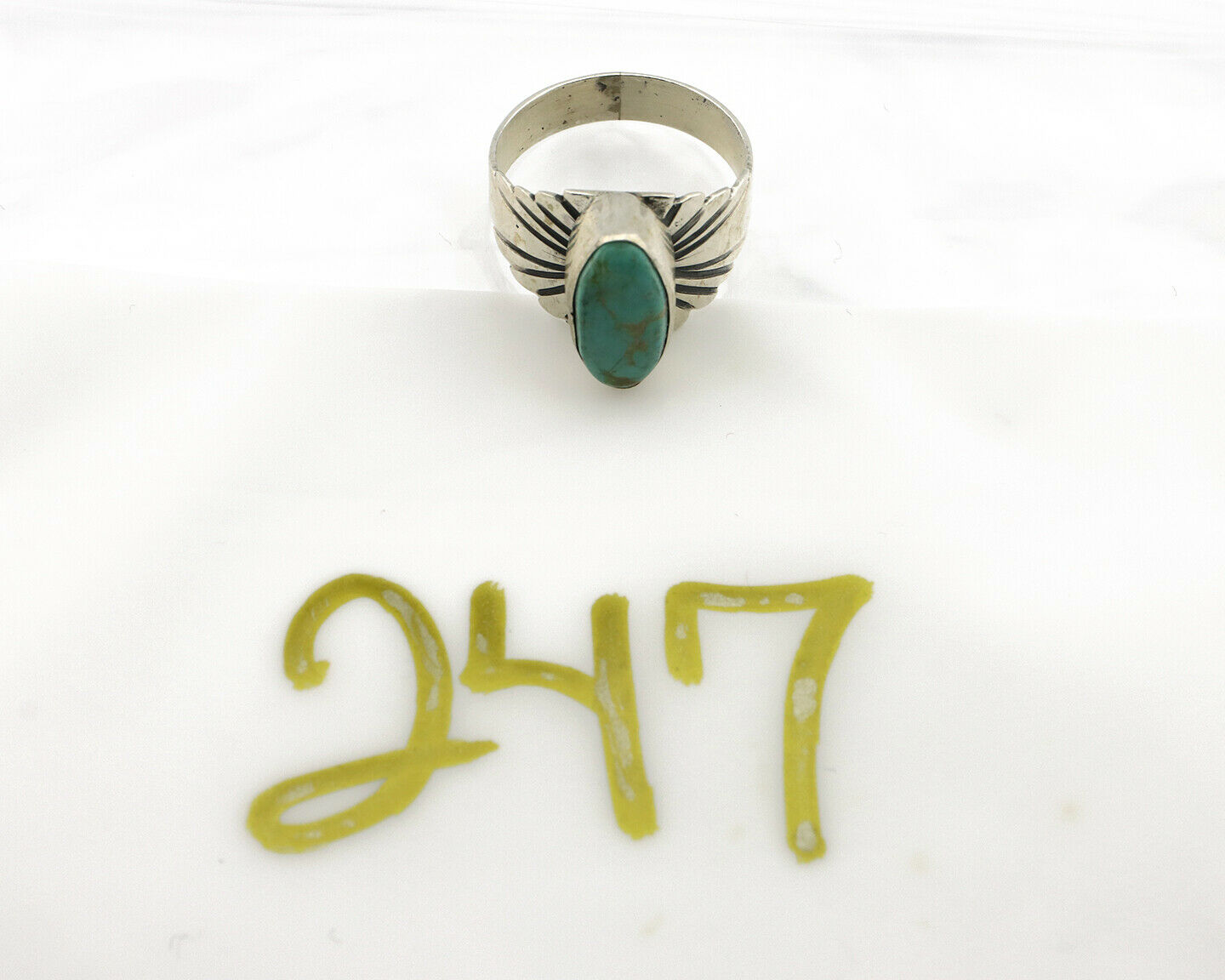 Navajo Ring .925 Silver Kingman Turquoise Artist Signed Apache C.80's