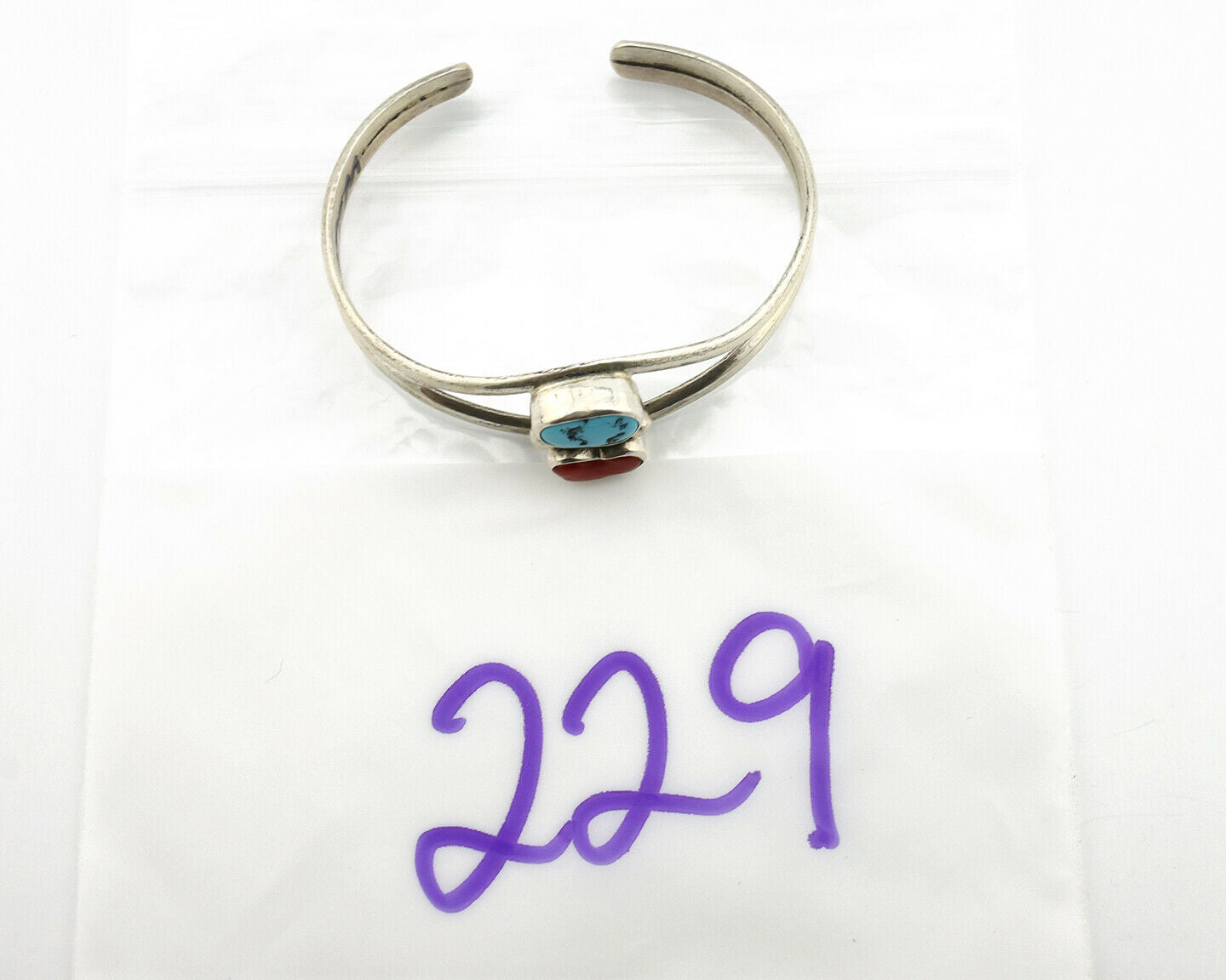 Navajo Bracelet .925 Silver Coral & Turquoise Artist Native American Artist C.90