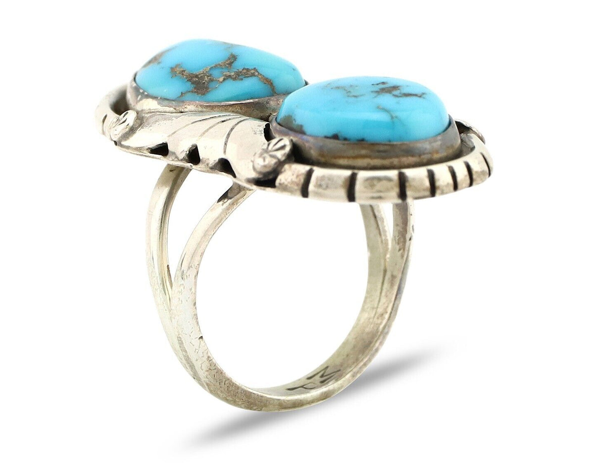 Navajo Ring 925 Silver Bisbee Turquoise Artist Signed Mike Platero C.80's