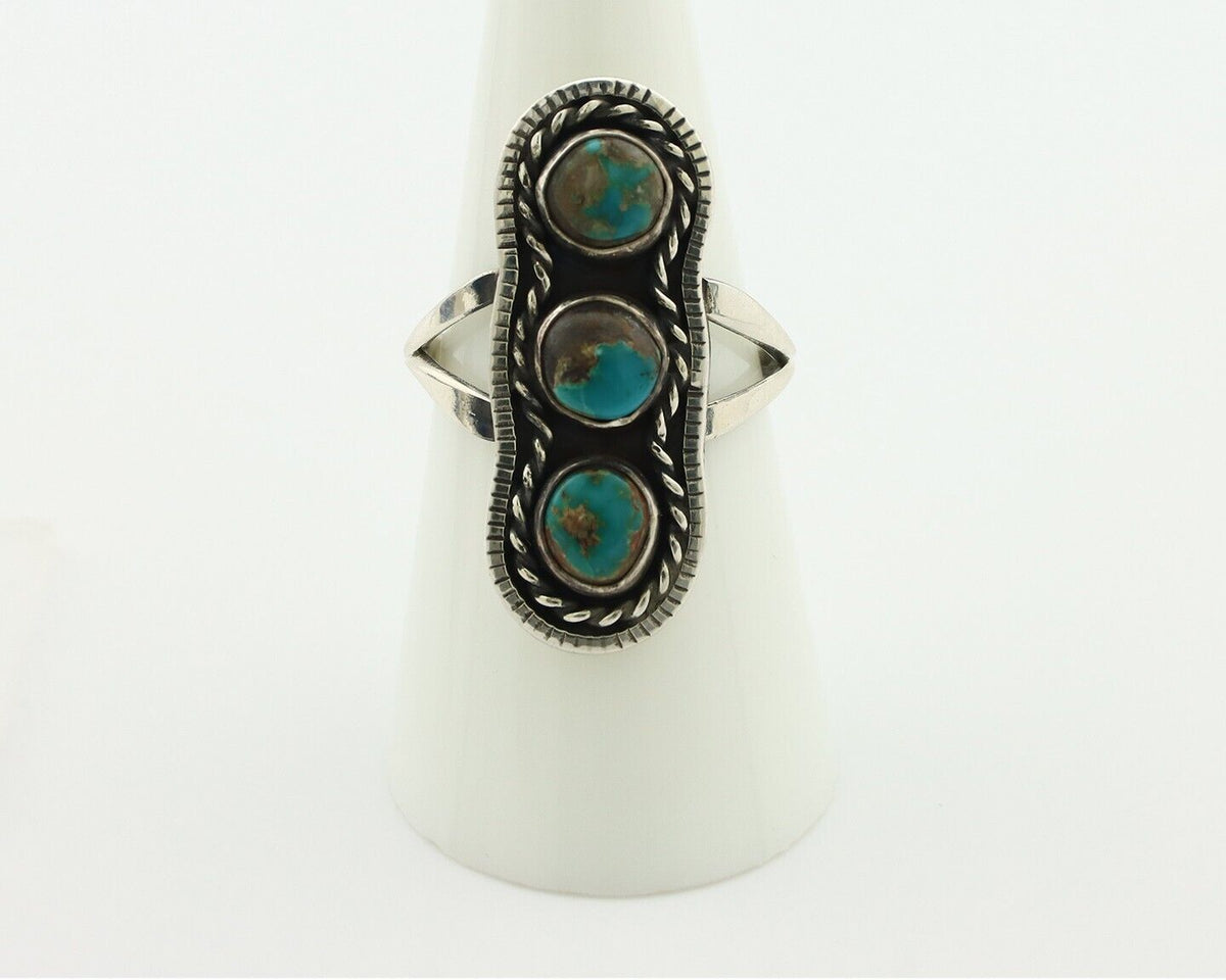 Navajo Ring .925 Silver Natural Blue Turquoise Native American Artist C.80's