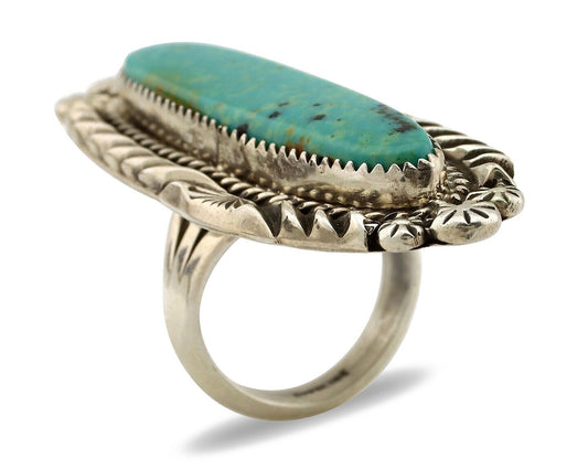 Navajo Ring 925 Silver Natural Blue Gem Turquoise Artist Signed Mike Begay C.80s