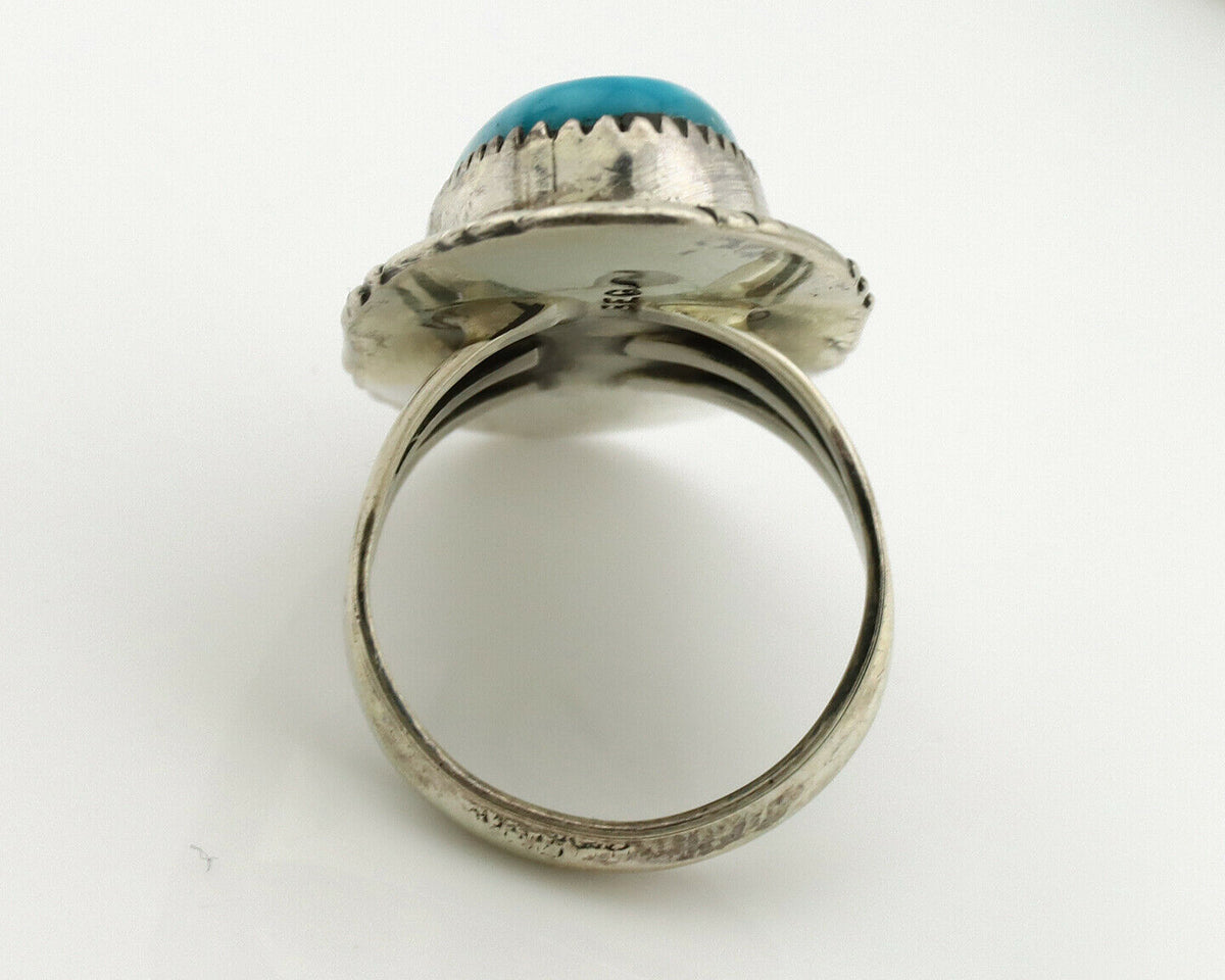 Navajo Ring .925 Silver Blue Turquoise Artist Signed M Begay C.1980's