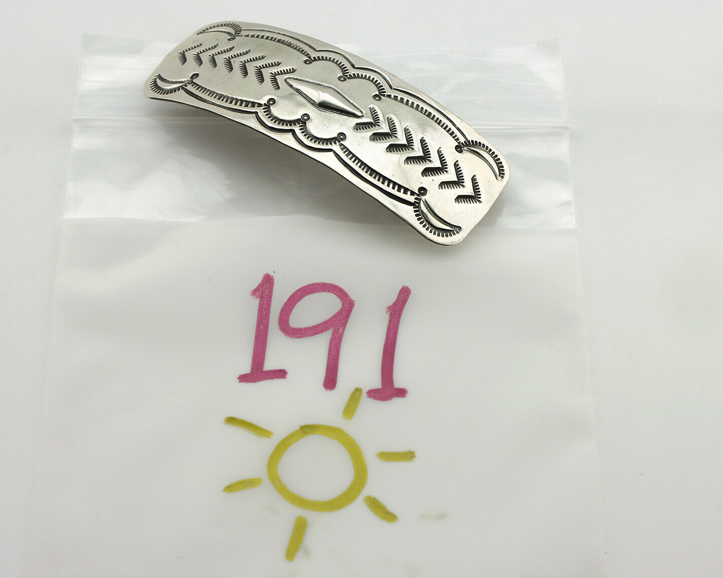 Navajo Hair Clip Barrette .925 Silver Hand Stamped Artist Signed Harold Tom C80s
