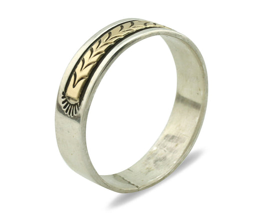 Navajo Ring 925 Silver & Solid 14k Yellow Gold Artist Signed RE Hand Stamped