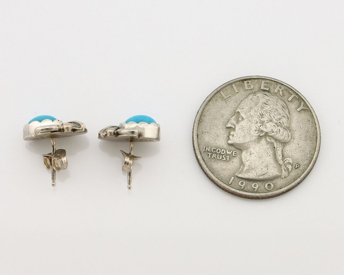 Navajo Earrings 925 Silver Natural Mined Turquoise Native American Artist C.80's