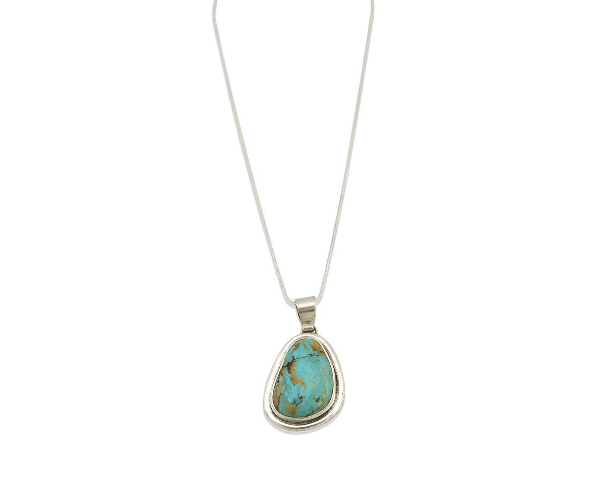 Navajo Necklace .925 Silver Morenci Turquoise Signed Sun C.1980's