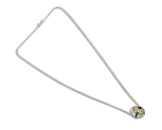 Women's Spinner Pendant .925 Silver Inlaid Opal & Lapis Necklace