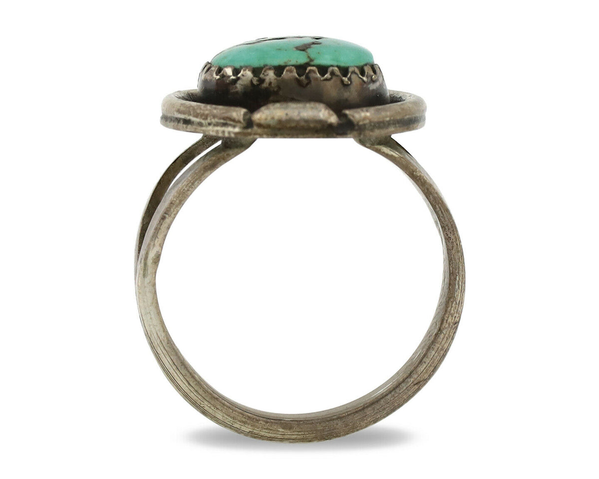 Navajo Ring .925 Silver Kingman Turquoise Native American Artist C.1980's
