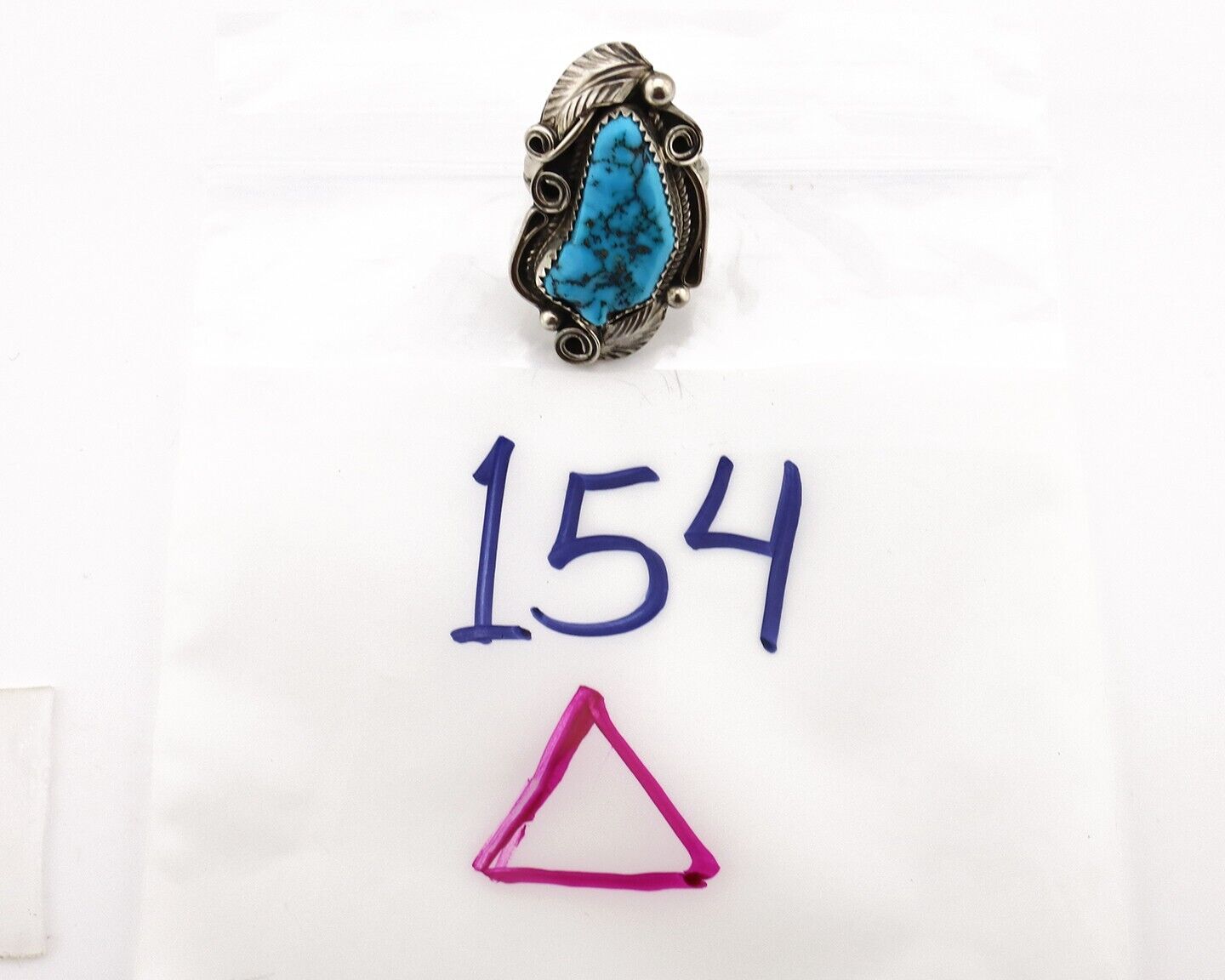 Navajo Inlay Band Ring 925 Silver Blue Morenci Turquoise Signed Justin Morris