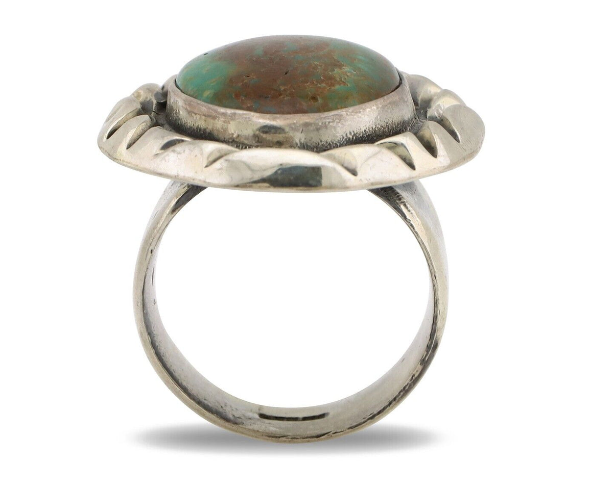 Navajo Ring 925 Silver Kingman Turquoise Native Artist Signed C Montoya C.80's