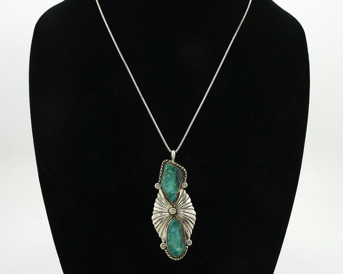 Navajo Nevada Turquoise Pendant .925 Silver Artist Signed M C.80's