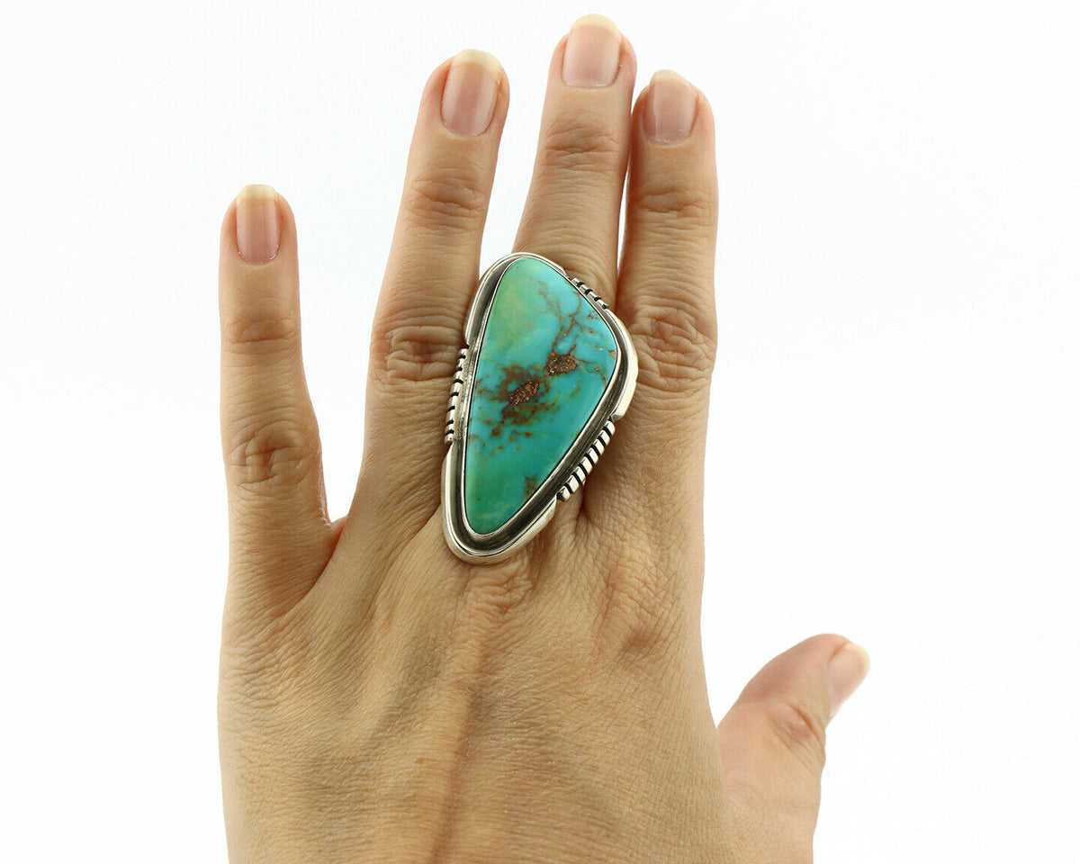 Navajo Ring .925 Silver Kingman Turquoise Signed Doug Zachary C.80's