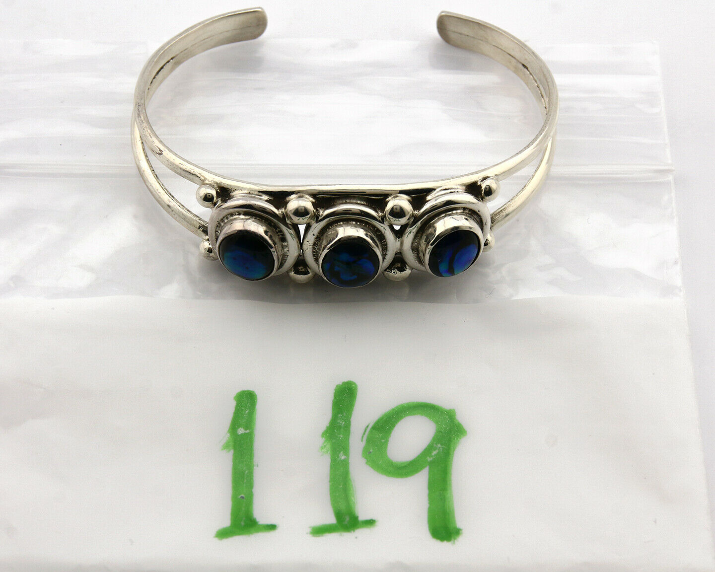 Navajo Bracelet .925 Silver Natural Mother of Pearl Handmade Native Artist C80's