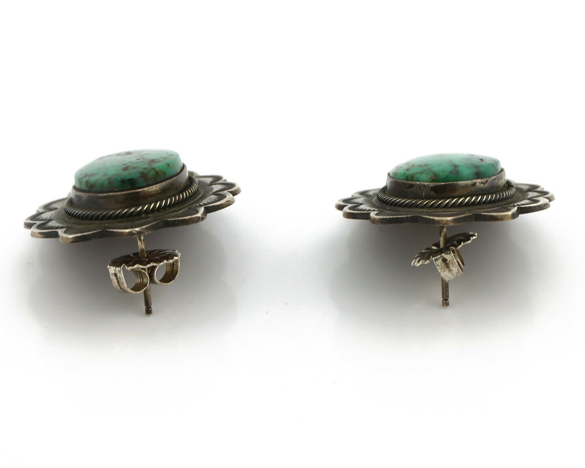 Concho Green Natural Turquoise Post Earrings by PJ Begay