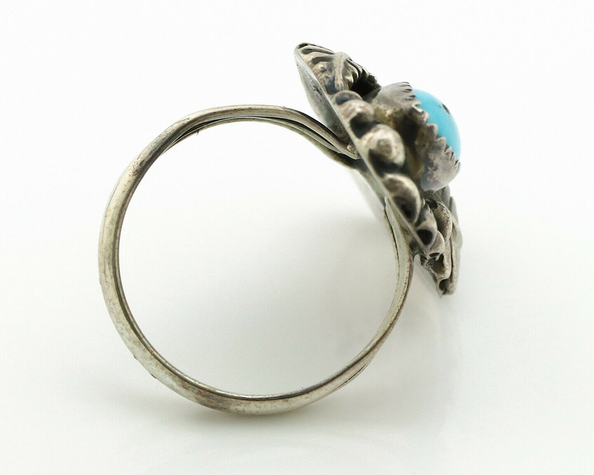 Navajo Ring .925 Silver Turquoise & Coral Artist Signed Thomas Singer C.80's