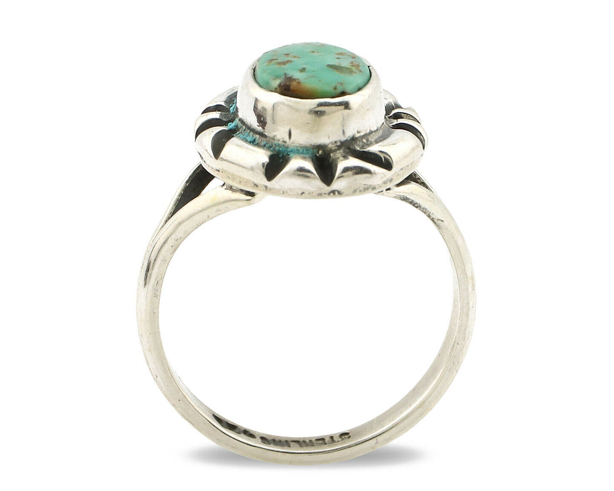 Navajo Ring .925 Silver Kingman Turquoise Artist Signed Gecko C.90's