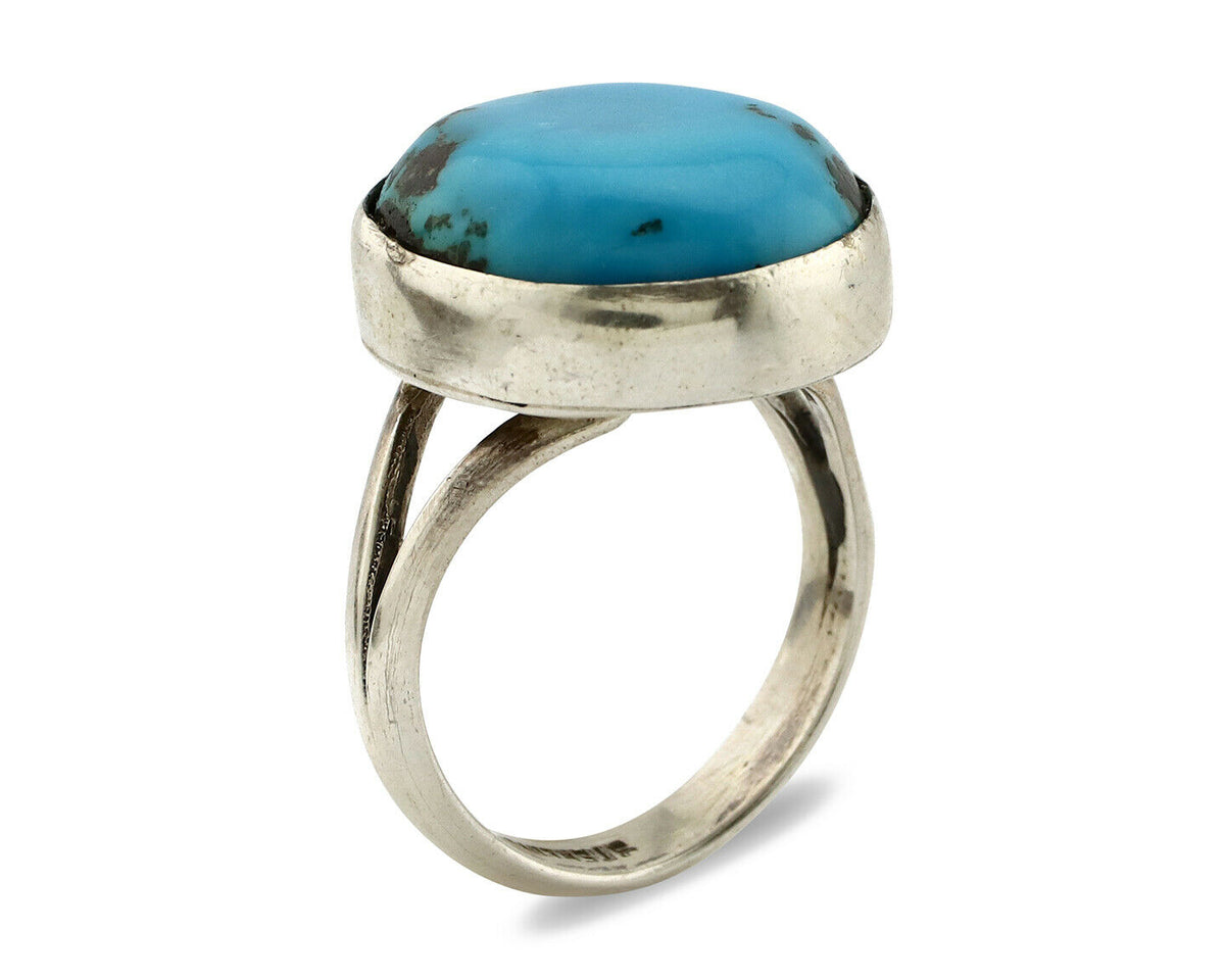 Navajo Shield Ring .925 Silver Kingman Turquoise Native American Artist C.80's