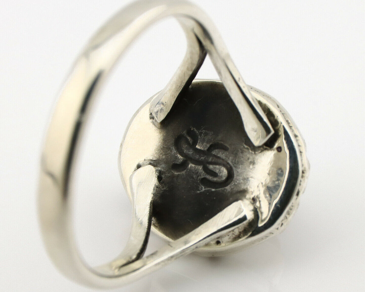 Navajo Ring .925 Silver Kingman Turquoise Artist Signed Gecko C.90's