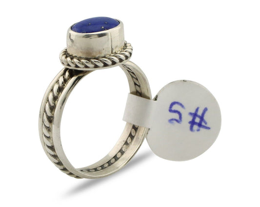 Navajo Ring 925 Silver Lapis Hand Stamped Native American Artist C.80's