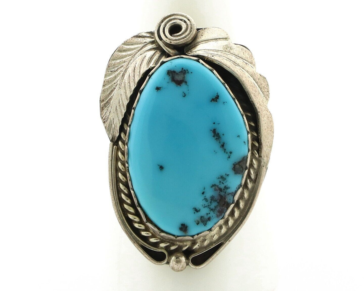 Navajo Ring 925 Silver Natural Blue Turquoise Artist Signed Justin Morris C.80's