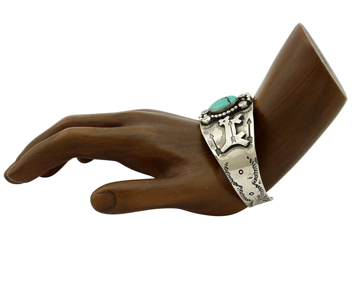 Women's Navajo .925 Silver Natural Turquoise Artist Signed GR C.80's