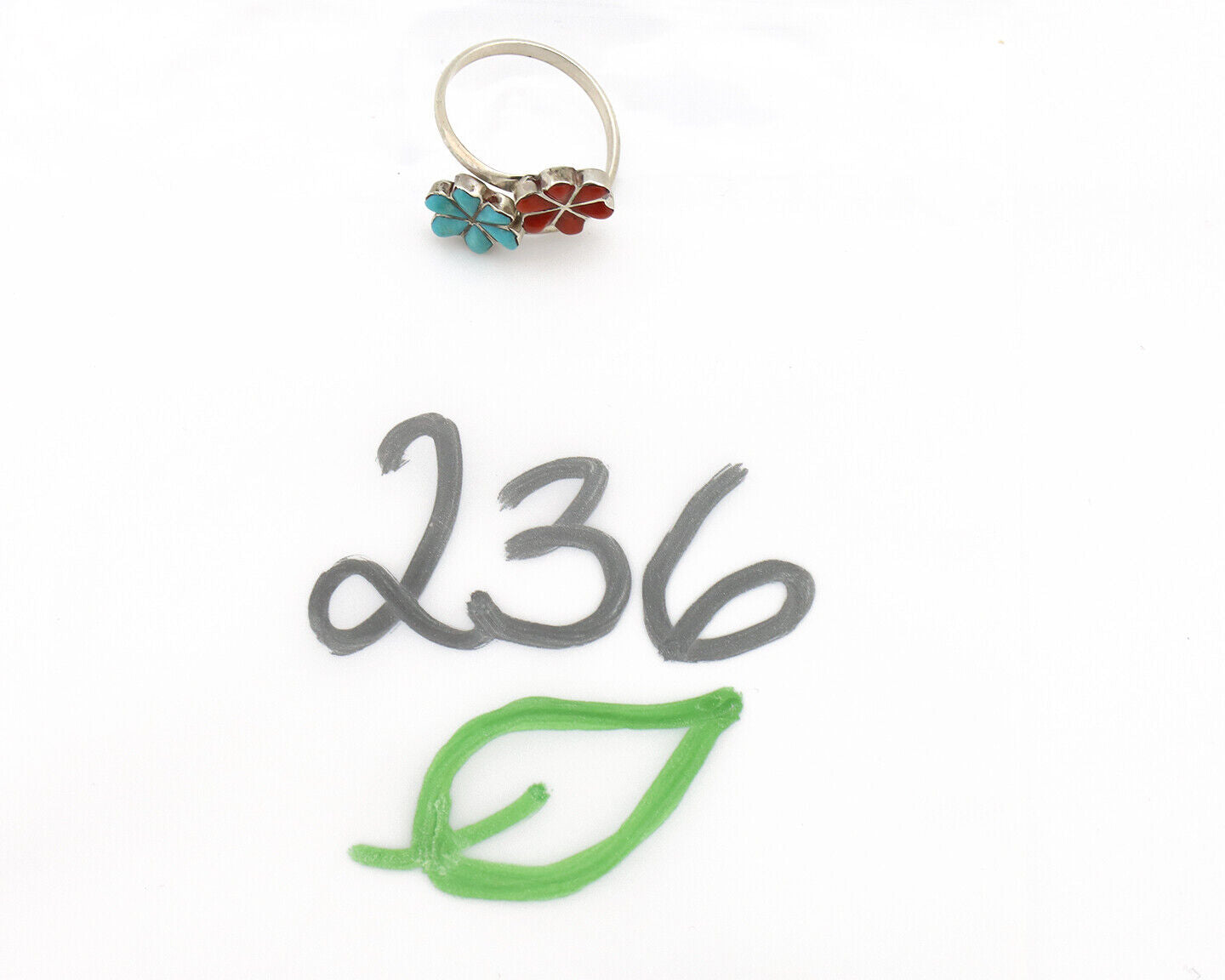 Zuni Flower Ring 925 Silver Turquoise & Coral Native American Artist C.80's