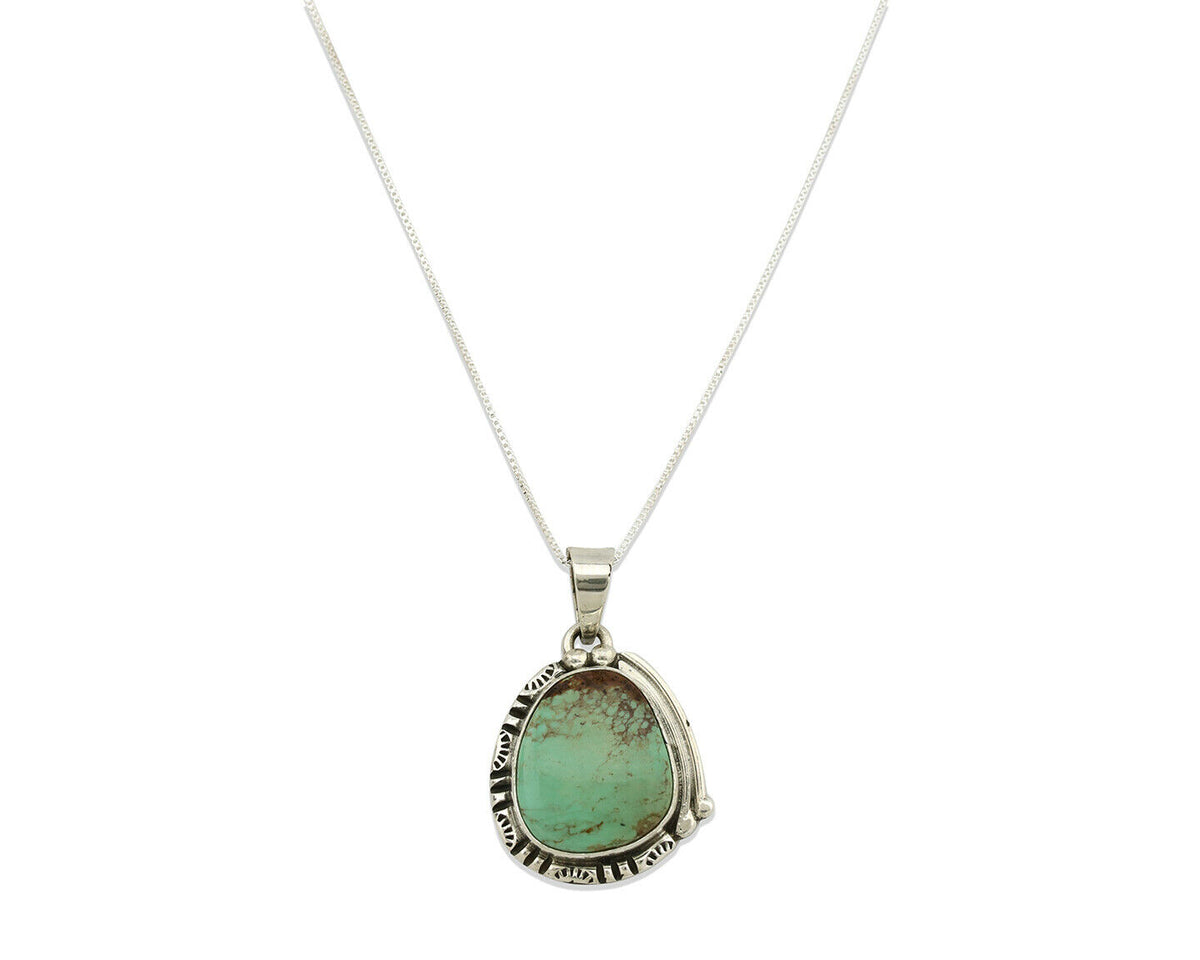 Navajo Necklace .925 Silver Kingman Turquoise Signed Tepee C.1980's