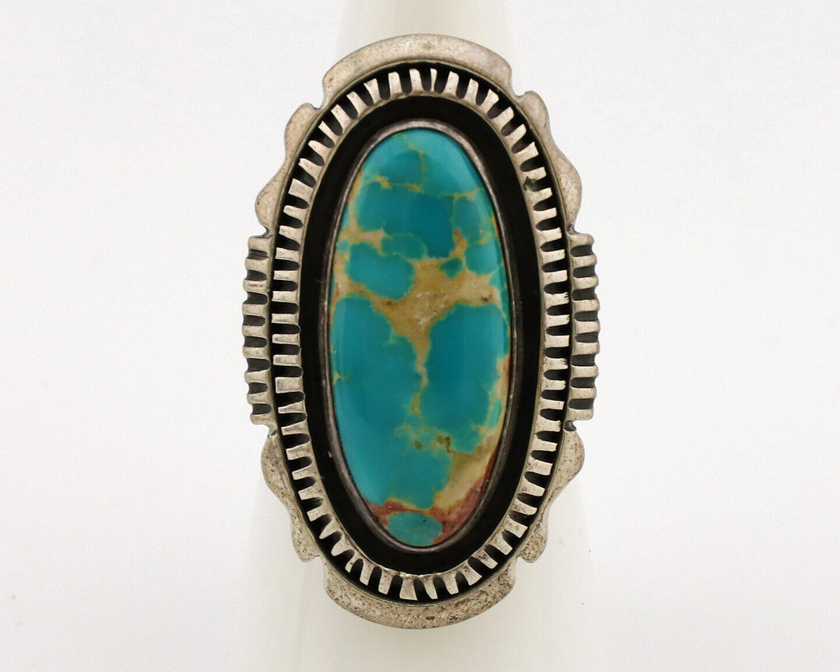 Navajo Ring .925 Silver Nevada Turquoise Native American Artist C.1980's