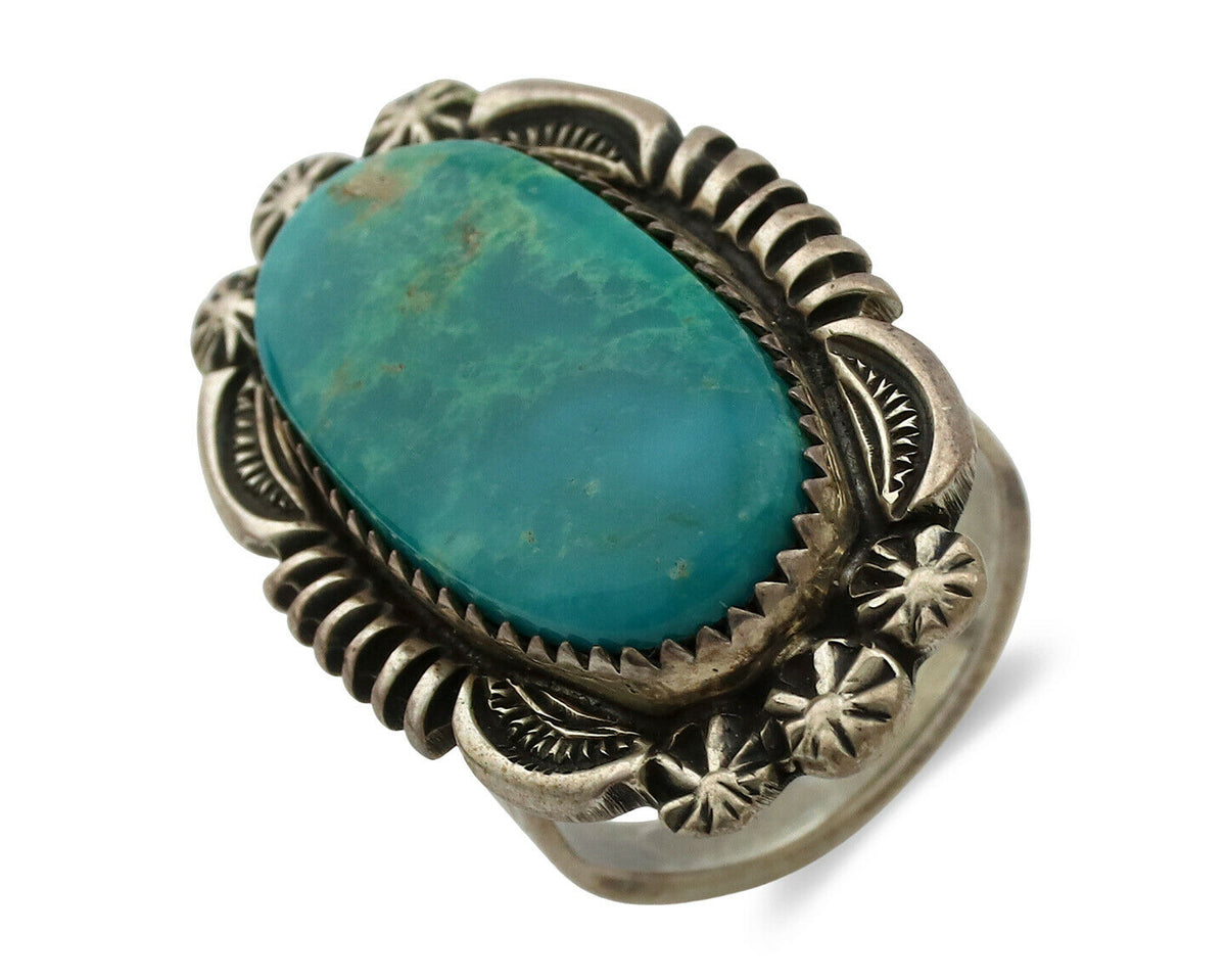 Navajo Ring .925 Silver Natural Blue Turquoise Native American Artist C.1980's