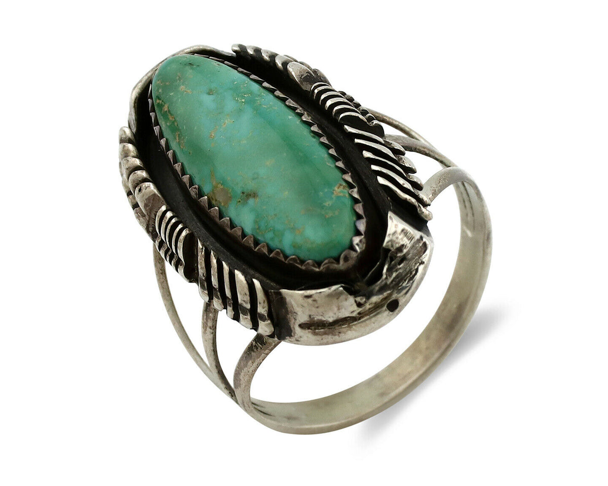 Navajo Shield Ring .925 Silver Blue Green Turquoise Signed Artist LY C.80's