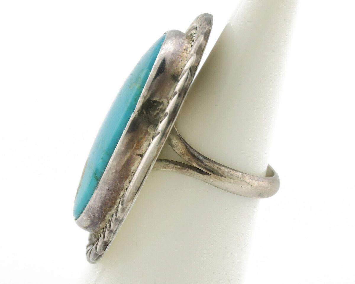 Navajo Ring .925 Silver Natural Turquoise Artist Signed KH C.80s