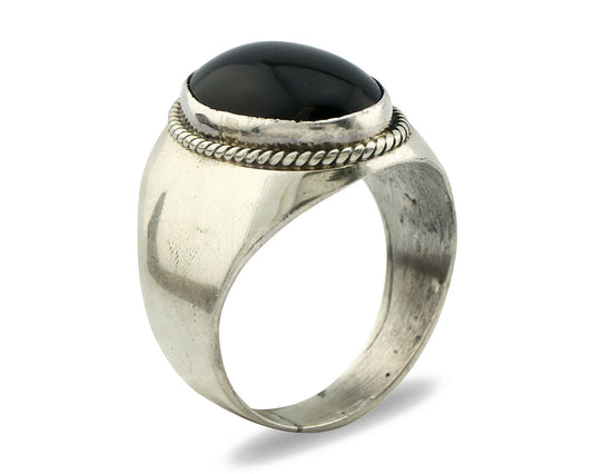 Navajo Ring .925 Silver Handmade Black Onyx Native American Artist C.80's