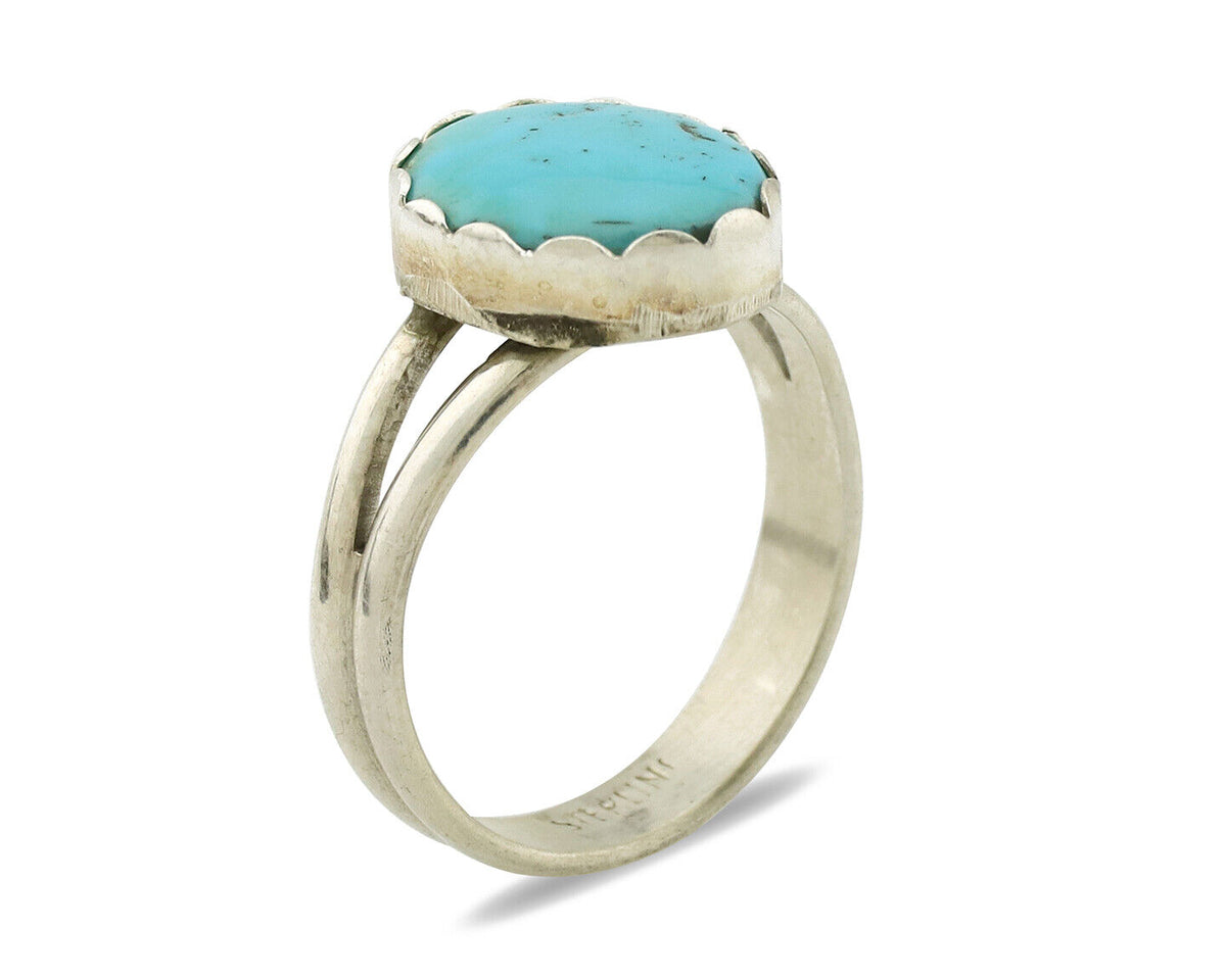 Navajo Ring .925 Silver Sleeping Beauty Turquoise Native American Artist C.1980s