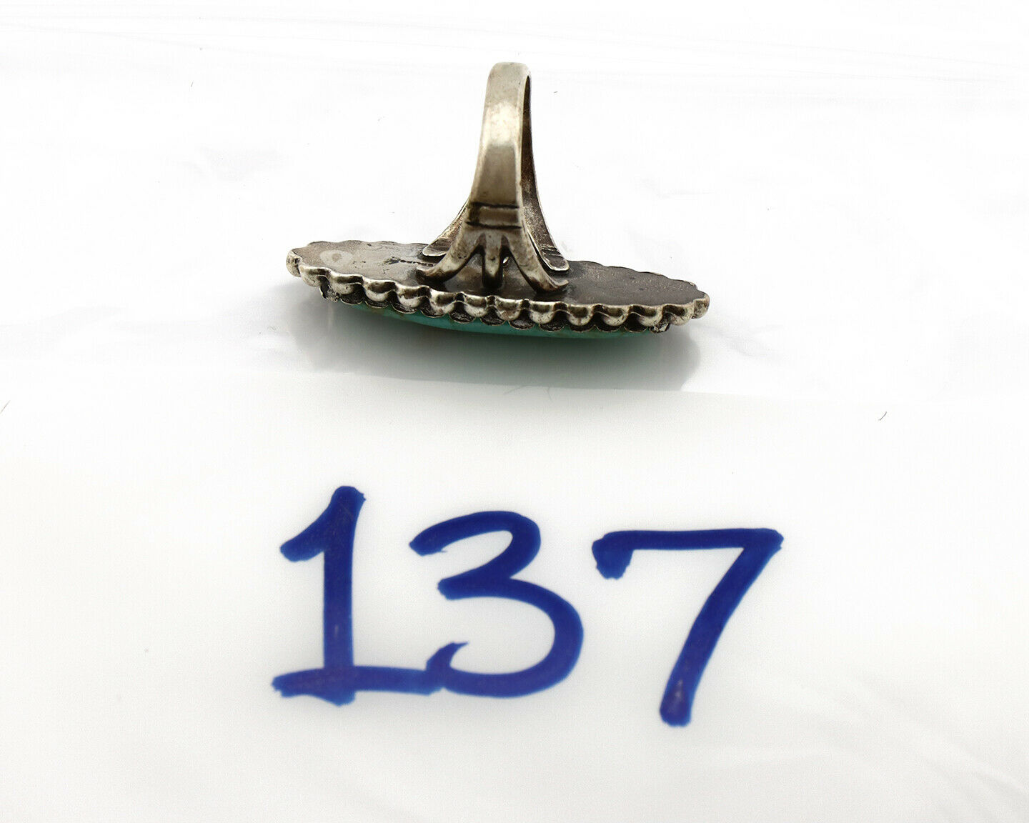 Navajo Ring .925 Silver Kingman Turquoise Signed Artist Sunbell C.80's