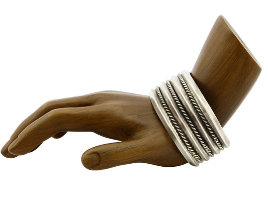 Women's Navajo Bracelet .925 Silver Triangular Stock 4 Row C.80's