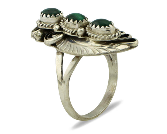 Navajo Ring 925 Silver Natural Green Malachite Signed Justin Morris C.80's