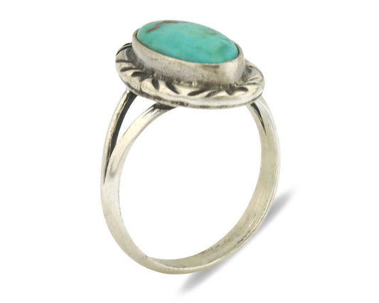 Navajo Ring .925 Silver Kingman Turquoise Native Artist Signed C.80's