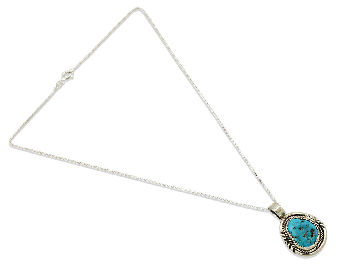 Navajo Necklace .925 Silver Morenci Turquoise Signed Anna Begay C.1980's