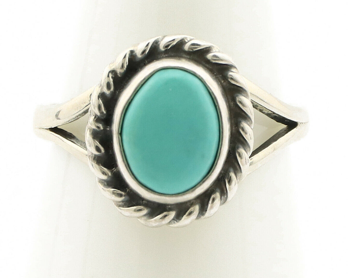 Navajo Ring .925 Silver Kingman Turquoise Artist Signed Gecko C.90's