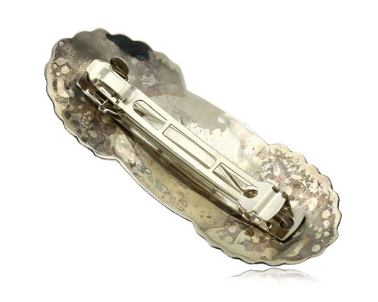 Navajo Hair Clip Barrette .925 Silver Hand Stamped Artist Signed C Montoya C80s