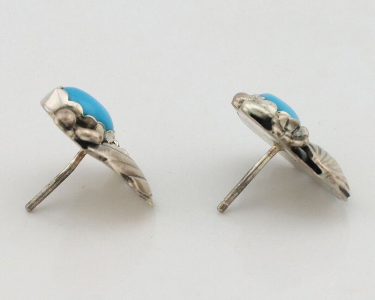 Navajo Earrings 925 Silver Sleeping Beauty Turquoise Native American C.80's