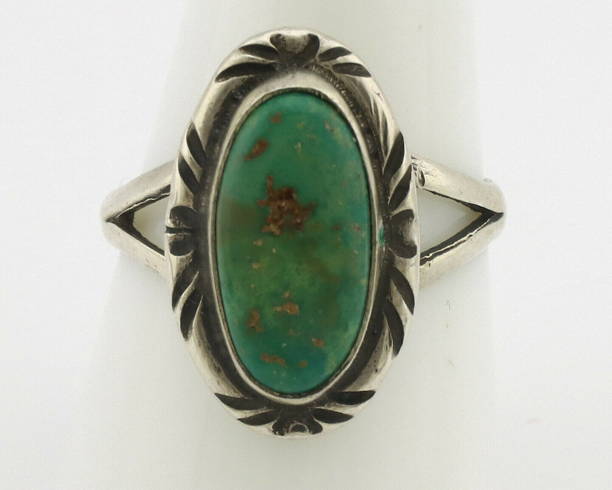 Navajo Ring .925 Silver Kingman Turquoise Native Artist Signed C.80's