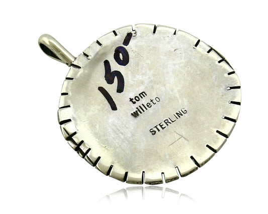 Navajo Pendant .925 Silver Kingman Turquoise Signed Artist Tom Willeto C.80's