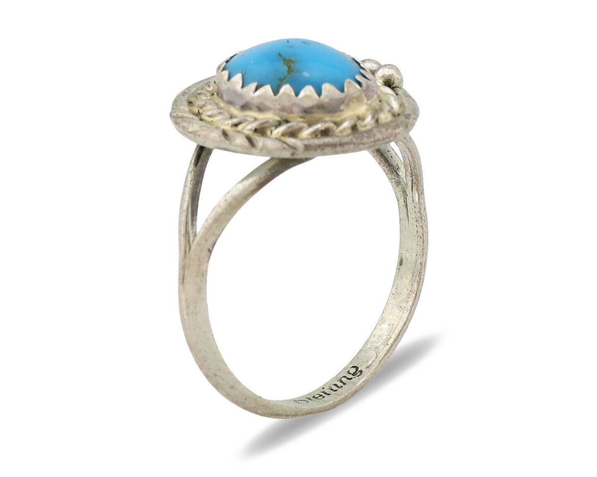 Navajo Ring .925 Silver Sleeping Beauty Turquoise Artist Signed Arrow C.80's