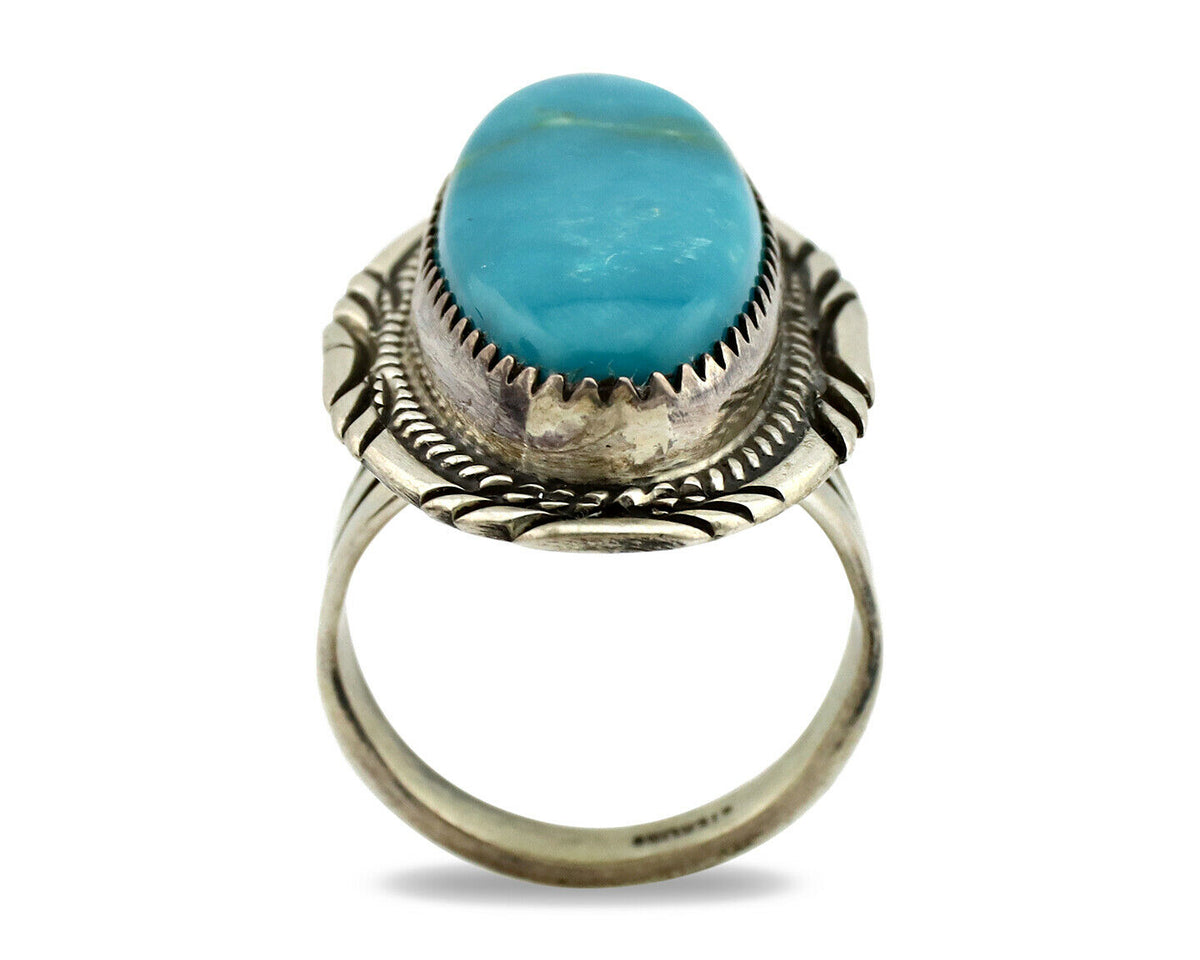 Navajo Ring .925 Silver Blue Turquoise Artist Signed M Begay C.1980's